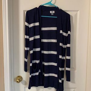 Navy and white striped cardigan